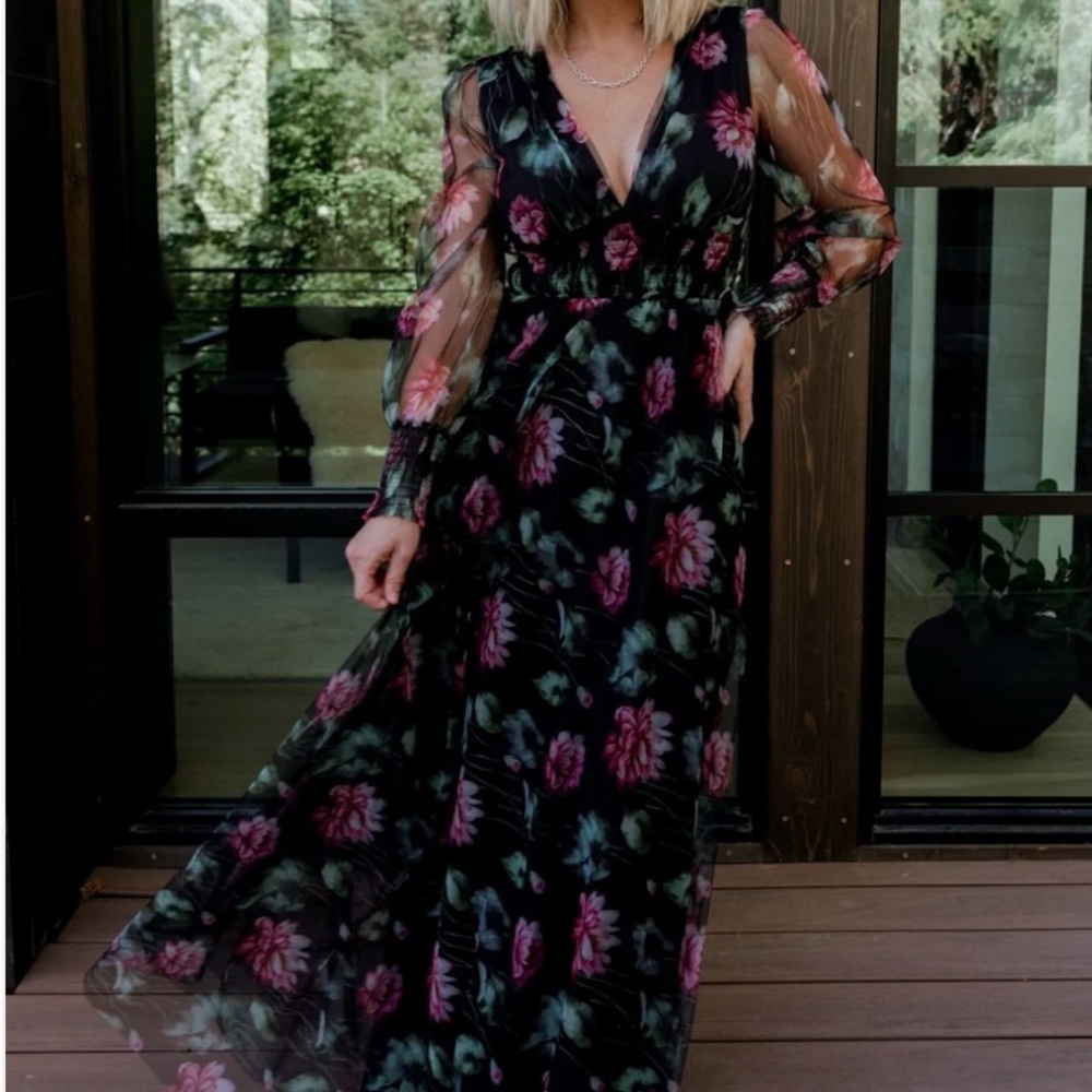 Baltic Born Black Floral Long Sleeve Dress